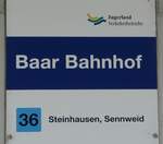 (253'363) - Zugerland Verkehrsbetriebe-Haltestellenschild - Baar, Bahnhof - am 3.