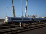 Mittelwagen f�r den Russischen Hochgeschwindigkeitszug  VELARO  am 09.April 2009 in Mukran.