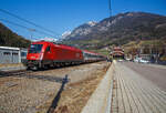 Die ÖBB Taurus III 1216 021/ E 190 021 (91 81 1216 021-6 A-ÖBB) rauscht am 27.03.2022, mit dem Eurocity EC 1281nach Venedig Santa Lucia (München Hbf - Innsbruck Hbf - Verona Porta Nuova