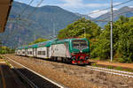   Die rechtsaubere Trenord E.464.009 (91 83 2464 009-2 I-TN), eine Bombardier TRAXX P160 DCP, fährt am 03.08.2019 mit einem RE (Domodossola nach Milano) durch den Bahnhof Vogogna (Stazione