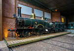 Die 1865 gebaute 1B Dampflokomotive SS 13 „de Bril“ (die Brille), ab 1921 NS 705 (NS-Baureihe 700), am 24 Juni 2025 im Het Spoorwegmuseum (bis 2005 NSM - Nederlands Spoorwegmuseum /