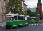 STRASSENBAHNBETRIEBE IN POLEN  Historische Strassenbahnen POSEN  Motorwagen 71 der Linie 0 (Museumslinie) und der Motorwagen 695 (ex Düsseldorf) der Linie 9 aufgenommen am 17.