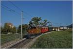 50 Jahre Blonay Chamby - MEGA BERNINA FESTIVAL: Die RhB Ge 4/4 182 an der Spitze dann der RhB ABe 4/4 I 35 vor einem bunten Wagenpark, so zeigte sich der erste Riviera Belle Epoque Zug nach Montreux