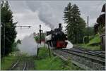 Frisch bekohlt und mit Wasser versorgt dampft die SEG G 2x 2/2 105 der Blonay-Chamby Bahn von der Lokbehandlung zurück in den Museumsbahnhof Chaulin    22.