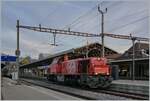 Die SBB Am 843 002 (92 85 8 843 002-7 CH-SBBI) wartet im sanften Herbst-Abendlicht auf einen neuen Einsatz.