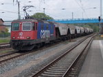 421 377-3,am 21.Mai 2016,mit den leeren Getreidezug von Mukran bei der Durchfahrt durch Bergen/Rügen.