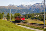 Die RhB Ge 6/6 II 705 „Pontresina/Puntraschigna“ kommt am 13.09.2017 aus Samedan in Pontresina an, um im Bahnhof einen Gterzug zu bernehmen.