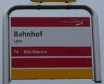 (284'687) - aare selland mobil-Haltestellenschild - Lyss, Bahnhof - am 7. Februar 2026