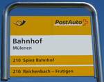 (163'708) - PostAuto-Haltestellenschild - Mlenen, Bahnhof - am 20.