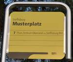 (284'927) - STI-Haltestellenschild - Steffisburg, Musterplatz - am 16. Februar 2026
