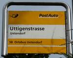 (280'817) - PostAuto-Haltestellenschild - Uetendorf, Uttigenstrasse - am 28.