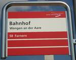 (146'776) - aare seeland mobil-Haltestellenschild - Wangen an der Aare, Bahnhof - am 31.