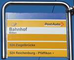 (198'226) - PostAuto-Haltestellenschild - Bilten, Bahnhof - am 13. Oktober 2018