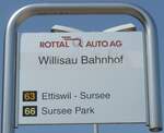 (184'496) - ROTTAL AUTO AG-Haltestellenschild - Willisau, Bahnhof - am 26.