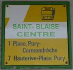 (164'832) - TN-Haltestellenschild - Saint-Blaise, Centre - am 15. September 2015