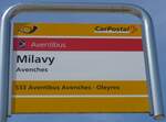 (161'267) - Aventibus/PostAuto-Haltestellenschild - Avenches, Milavy - am 28. Mai 2015