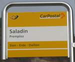 (176'743) - PostAuto-Haltestellenschild - Premploz, Saladin - am 26. November 2016