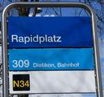 (273'152) - ZVV-Haltestellenschild - Dietikon, Rapidplatz - am 24.