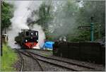 Kühles und feuchtes Wetter ist zwar kein  Postkartenwetter  dafür fasziniert der Rauch und Dampf der SEG G 2x 2/2 105 der Blonay-Chamby Bahn um so mehr. Die Lok ist von Blonay in Chaulin angekommen und fährt nun zur Lokwartung, wo die Lok für die nächste Fahrt mit Wasser und Kohle versorgt wird. 22. Juni 2024