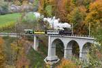 2025-10-26.BC Viaduc de la baye de Clarens  Locomotive � Vapeur G 2x 2/2 105  SEG  avec ces voitures  Bc4 22 MOB - As 2 RB - FZ 36 CEV  