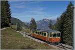 Bei Winteregg auf der Fahrt nach Mürren zeigt sich der BLM Be 4/4 23.