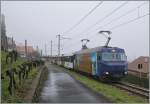 Eine MOB Ge 4/4 zieht ihren GoldenPass Panoramic 2124 nach Zweisimmen durch die neblige Landschaft bei Planchamp oberhalb von Montreux.