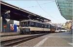 Die MOB GDe 4/4 6005 wartet mit dem MOB Golden Pass Panoramic Express PE 2118 in Montreux auf die Abfahrt nach Zweisimmen.