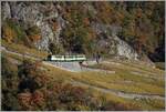 Ein dreiteiliger A-L Regionalzug ist oberhalb von Aigle auf dem Weg nach Leysin.