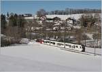 Ein TPF Regionalzug bestehend aus einen neuen  SURF  Pendelzug zwischen Châtel-St-Denis und Remaufens.