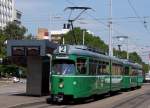 BVB: Doppeltraktion Be 4/6 653 + Be 4/6 645 (1972) auf der Linie 2, beim Badischen Bahnhof Basel unterwegs, am 12.