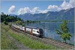 Ein SBB RABe 511 ist als RE 33 kurz nach Villeneuve auf dem Weg nach Annemasse.