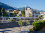   Blick vom Balkon unseres Hotelzimmers den Bahnhof Locarno am 22.06.2016.