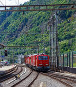 Der 4-teilige Lösch- und Rettungszug  „Brig“ (ein vierteiliger LRZ 18) der SBB Infrastruktur erreicht am 25.05.2023 seinen Heimatbahnhof Brig.