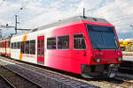 Der Travys Schmalspur-Steuerwagen Bt 55 abgestellt am 18.05.2018 beim Bahnhof Yverdon-les-Bains.