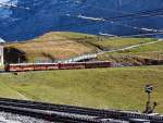 Triebzug (2 gekuppelte BDhe 4/8) der Jungfraubahn vorne Triebwagen Nr.