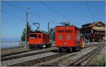  Rote Kltze  in Glion: Links die Hem 2/2 12 als Schiebelok fr einen Gepckzug Richtung Rochers de Naye und recht wartet die X Rot N 4 auf den nchsten Winter.