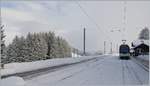 Winterstimmung auf Les Pléiades mit einem ABeh 2/6 am Bahnsteig.